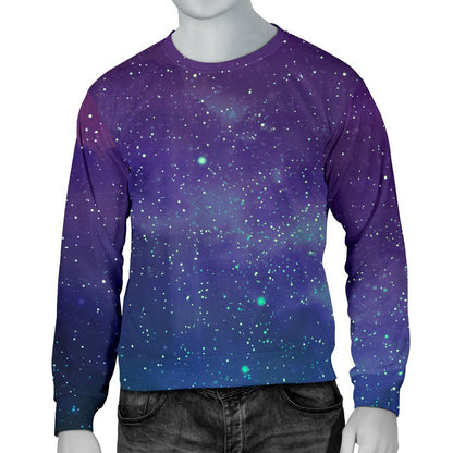 Purple Turquoise Galaxy Space Print Men's Crewneck Sweatshirt GearFrost
