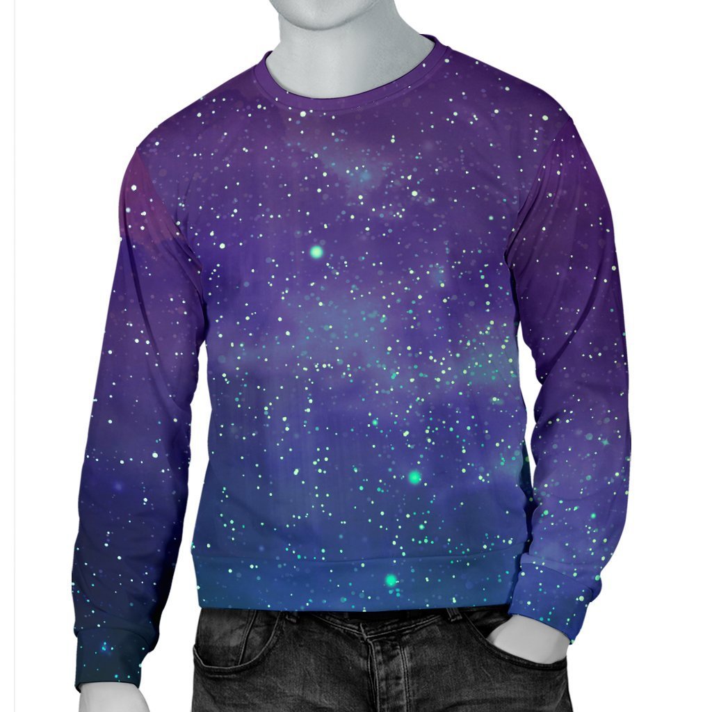 Purple Turquoise Galaxy Space Print Men's Crewneck Sweatshirt GearFrost