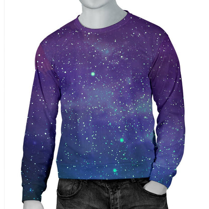 Purple Turquoise Galaxy Space Print Men's Crewneck Sweatshirt GearFrost