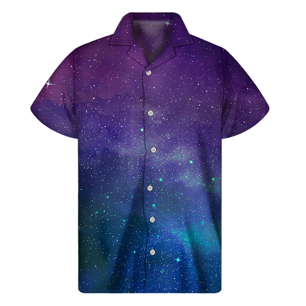 Purple Turquoise Galaxy Space Print Men's Short Sleeve Shirt