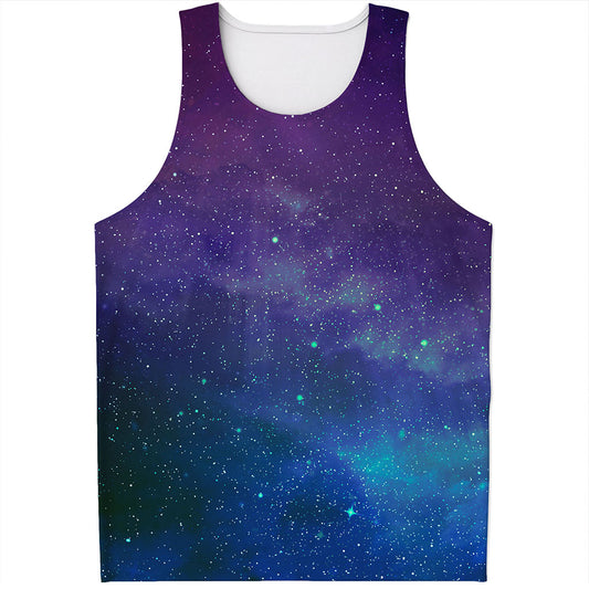 Purple Turquoise Galaxy Space Print Men's Tank Top