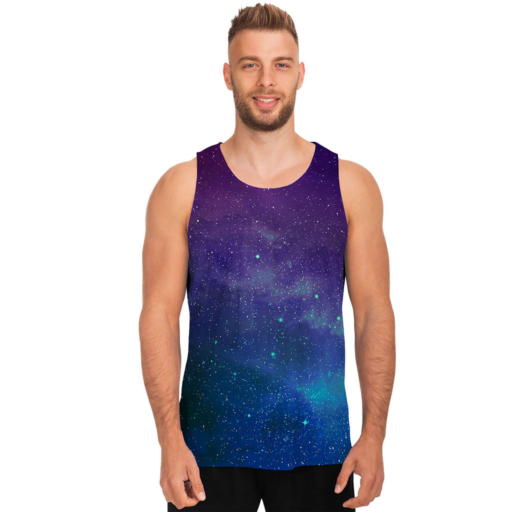 Purple Turquoise Galaxy Space Print Men's Tank Top
