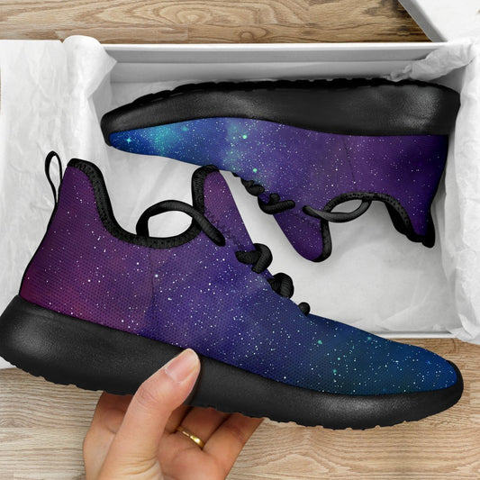 Purple Turquoise Galaxy Space Print Mesh Knit Shoes GearFrost