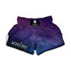 Purple Turquoise Galaxy Space Print Muay Thai Boxing Shorts