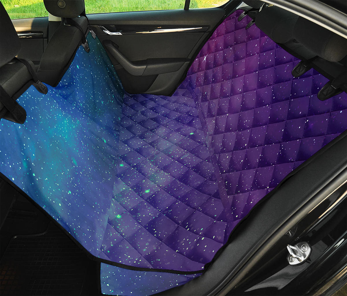 Purple Turquoise Galaxy Space Print Pet Car Back Seat Cover