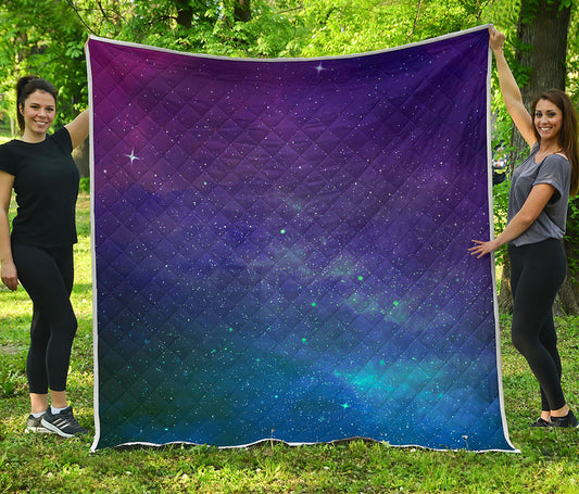 Purple Turquoise Galaxy Space Print Quilt