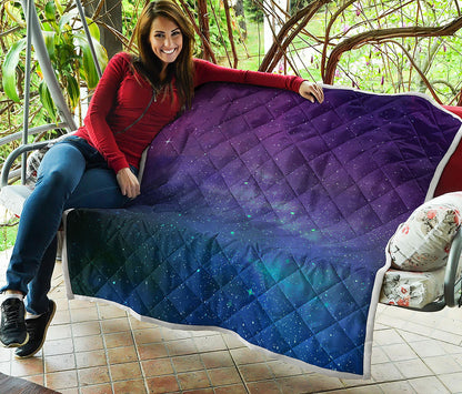 Purple Turquoise Galaxy Space Print Quilt