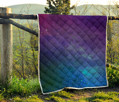 Purple Turquoise Galaxy Space Print Quilt