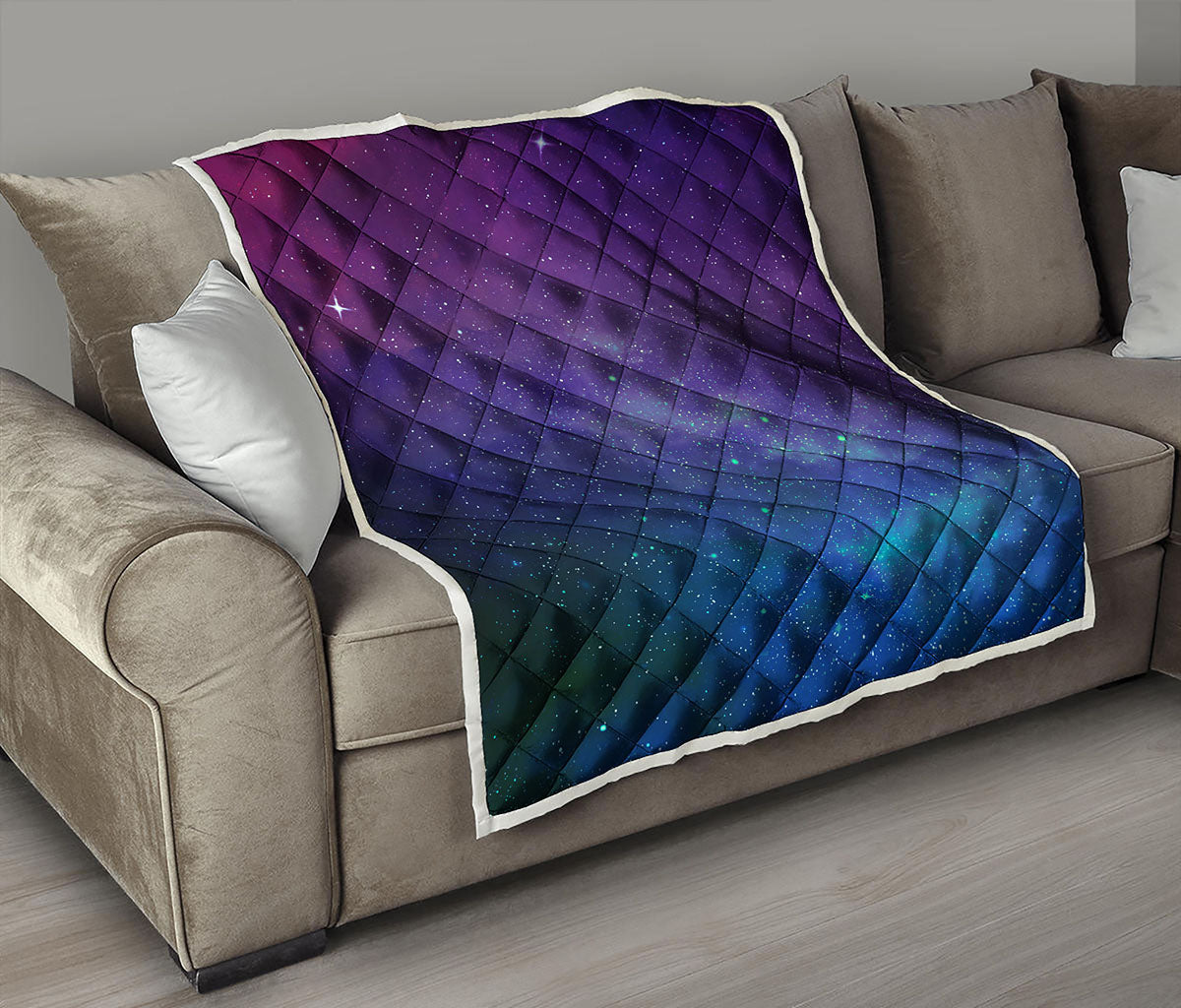 Purple Turquoise Galaxy Space Print Quilt