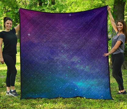 Purple Turquoise Galaxy Space Print Quilt