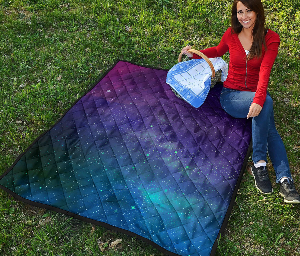 Purple Turquoise Galaxy Space Print Quilt