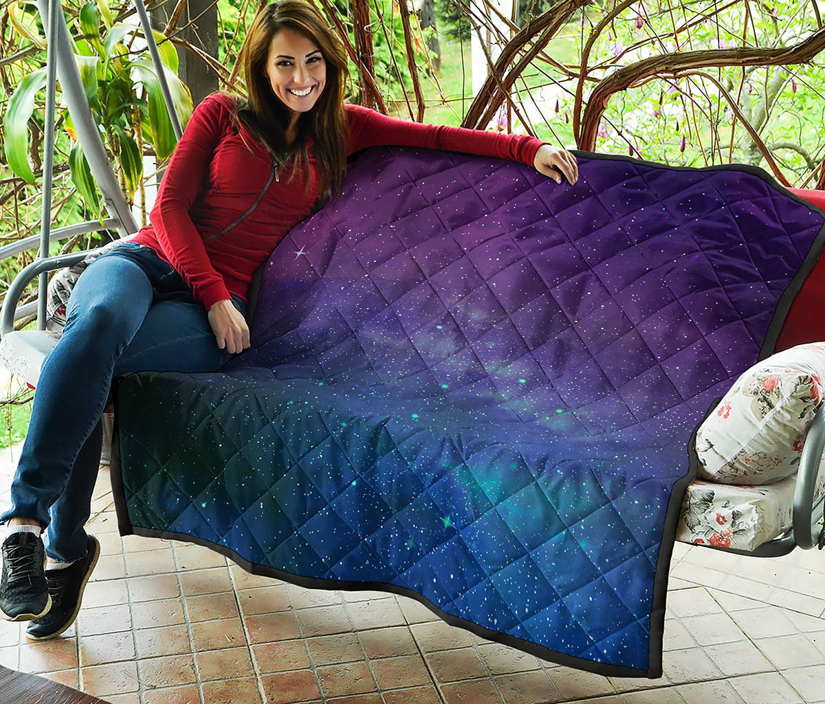 Purple Turquoise Galaxy Space Print Quilt