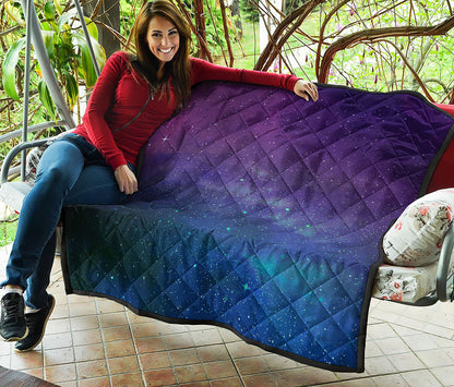 Purple Turquoise Galaxy Space Print Quilt