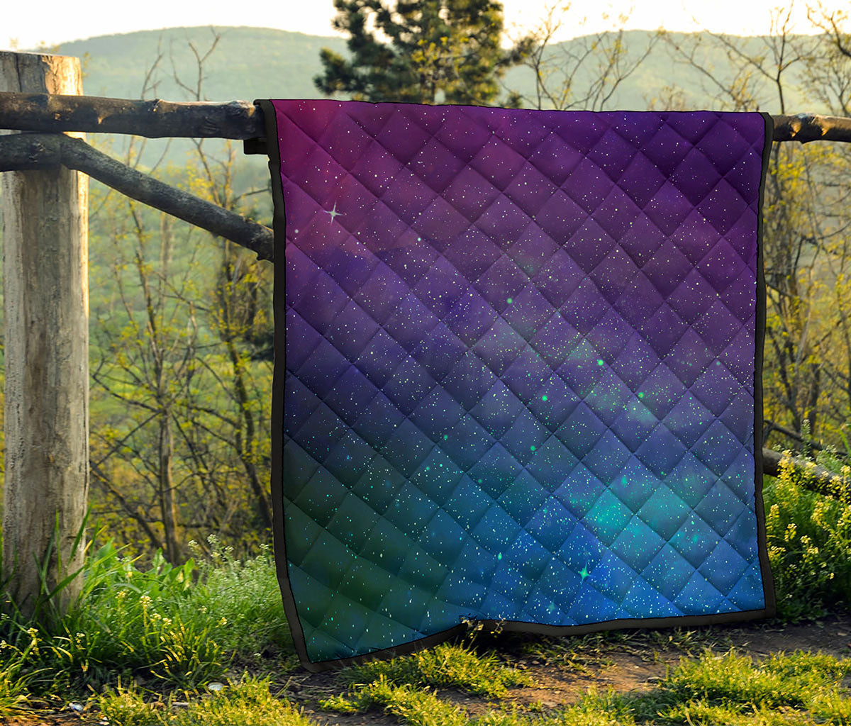 Purple Turquoise Galaxy Space Print Quilt