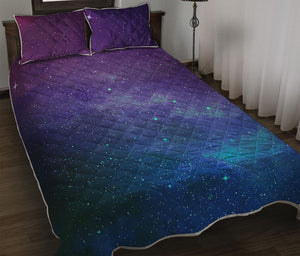 Purple Turquoise Galaxy Space Print Quilt Bed Set