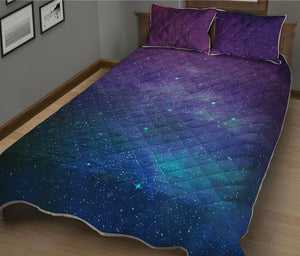 Purple Turquoise Galaxy Space Print Quilt Bed Set