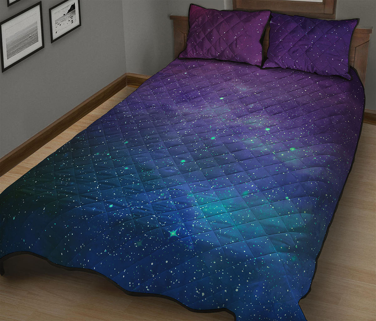 Purple Turquoise Galaxy Space Print Quilt Bed Set