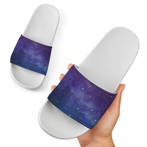 Purple Turquoise Galaxy Space Print White Slide Sandals