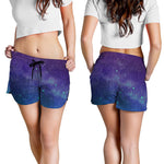 Purple Turquoise Galaxy Space Print Women's Shorts