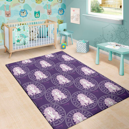Purple Virgo Zodiac Pattern Print Area Rug