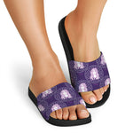 Purple Virgo Zodiac Pattern Print Black Slide Sandals