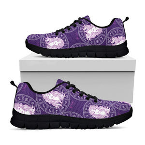 Purple Virgo Zodiac Pattern Print Black Sneakers