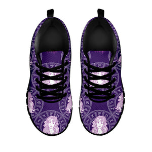 Purple Virgo Zodiac Pattern Print Black Sneakers