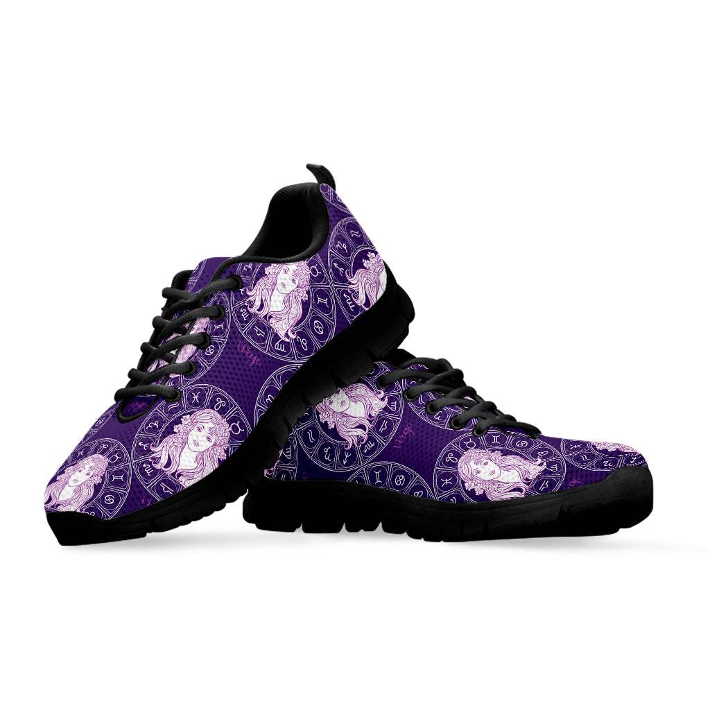 Purple Virgo Zodiac Pattern Print Black Sneakers