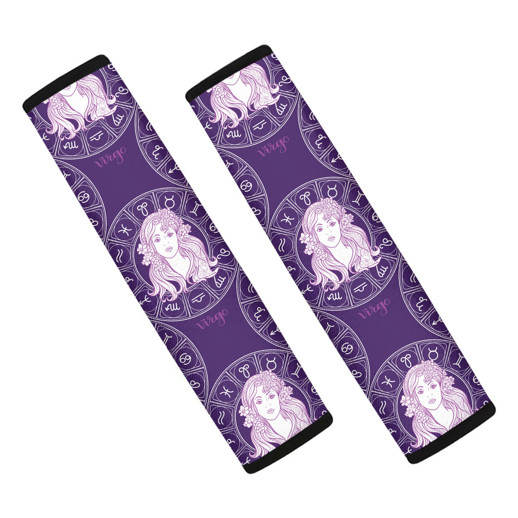 Purple Virgo Zodiac Pattern Print Car Seat Belt Covers