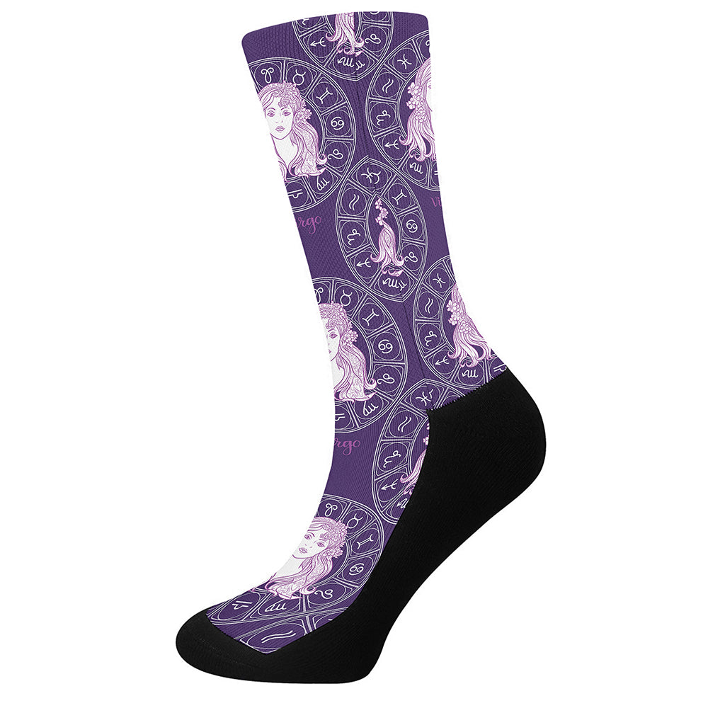 Purple Virgo Zodiac Pattern Print Crew Socks
