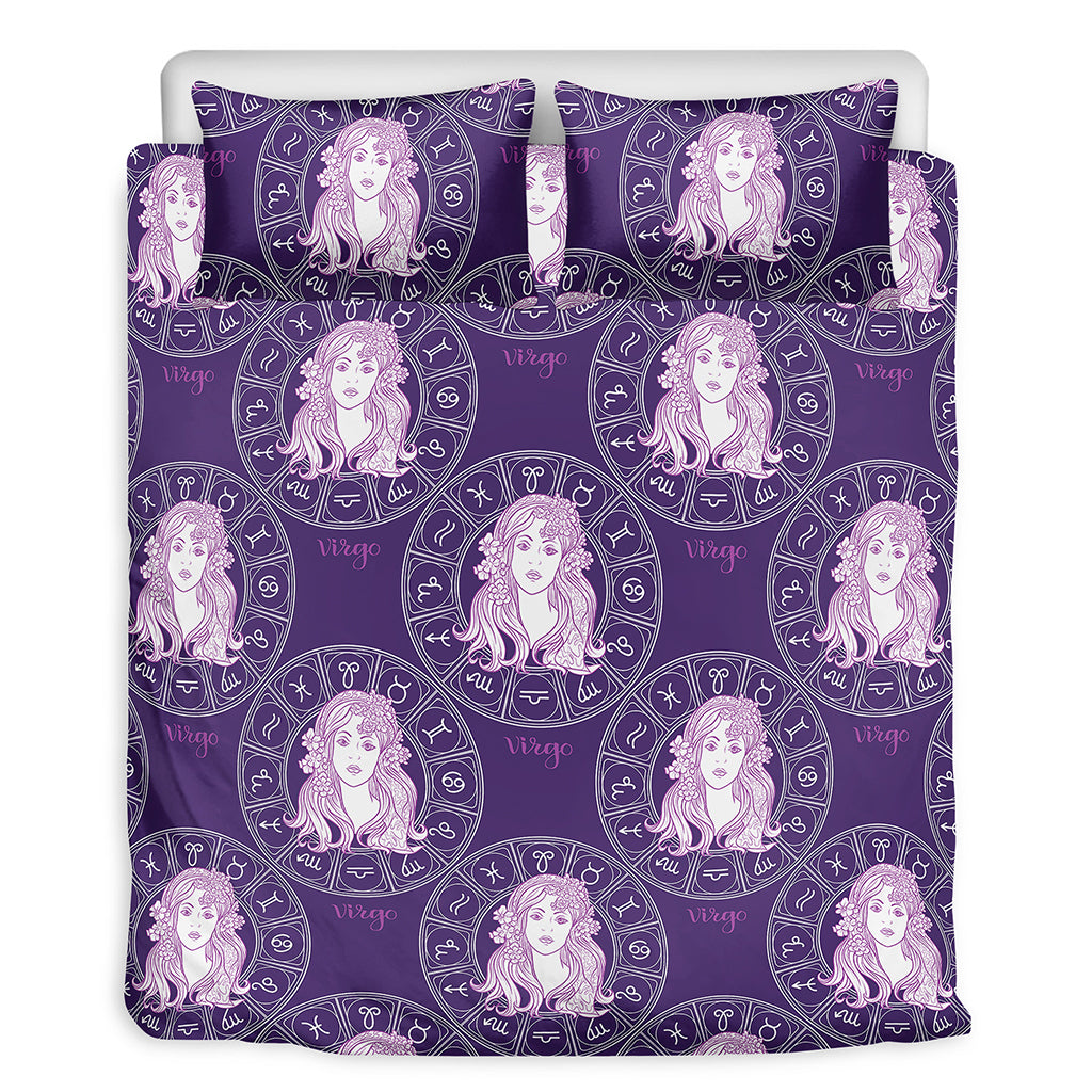 Purple Virgo Zodiac Pattern Print Duvet Cover Bedding Set