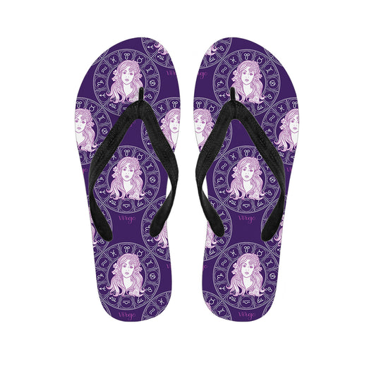 Purple Virgo Zodiac Pattern Print Flip Flops
