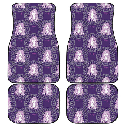 Purple Virgo Zodiac Pattern Print Front and Back Car Floor Mats