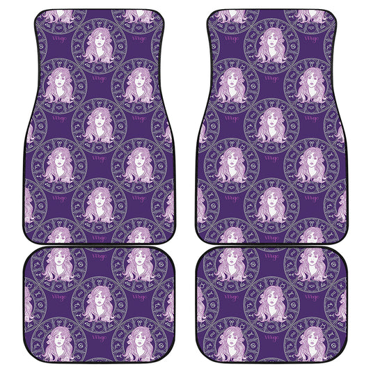 Purple Virgo Zodiac Pattern Print Front and Back Car Floor Mats