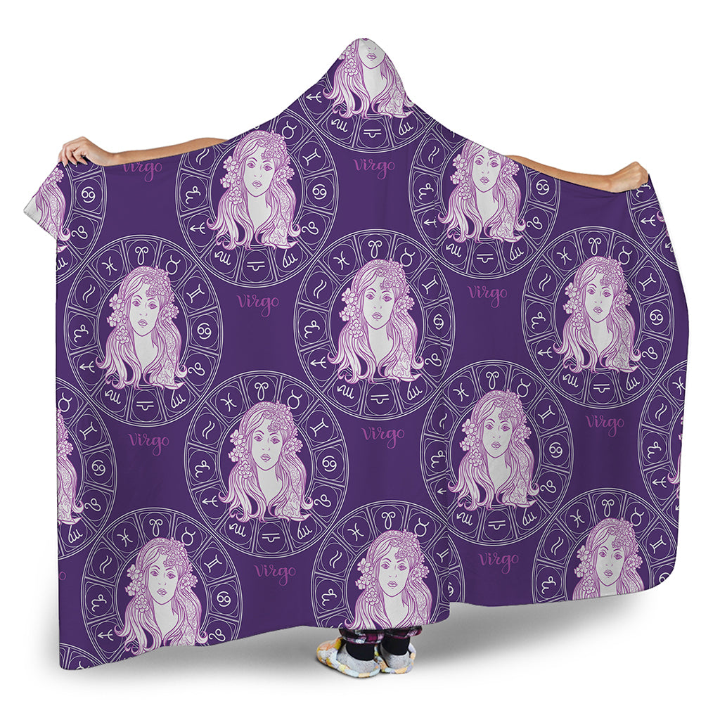 Purple Virgo Zodiac Pattern Print Hooded Blanket