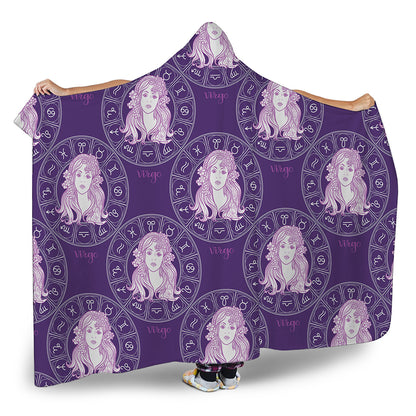 Purple Virgo Zodiac Pattern Print Hooded Blanket