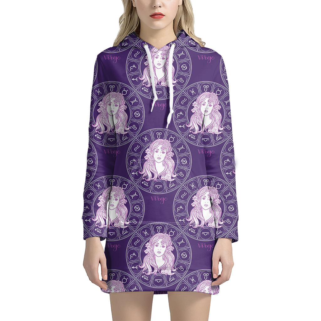 Purple Virgo Zodiac Pattern Print Hoodie Dress