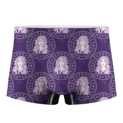 Purple Virgo Zodiac Pattern Print Men's Boxer Briefs