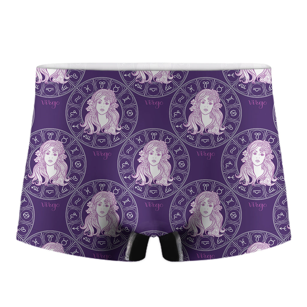 Purple Virgo Zodiac Pattern Print Men's Boxer Briefs