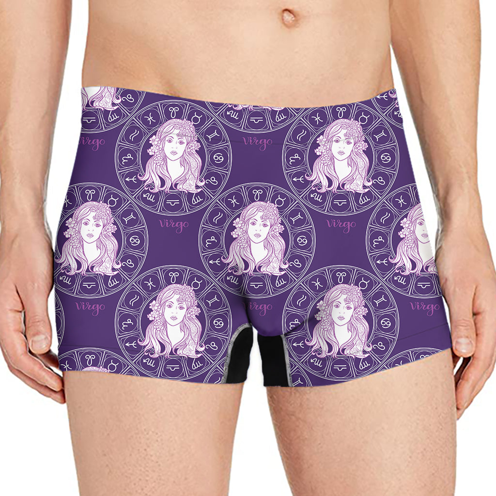 Purple Virgo Zodiac Pattern Print Men's Boxer Briefs