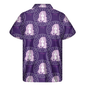 Purple Virgo Zodiac Pattern Print Men's Short Sleeve Shirt