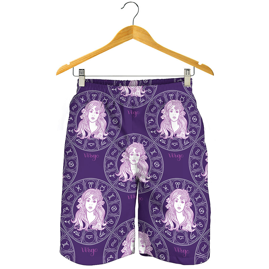 Purple Virgo Zodiac Pattern Print Men's Shorts