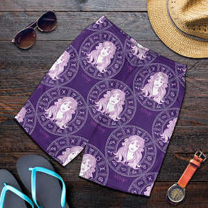 Purple Virgo Zodiac Pattern Print Men's Shorts