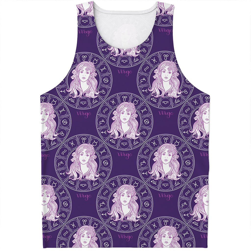 Purple Virgo Zodiac Pattern Print Men's Tank Top