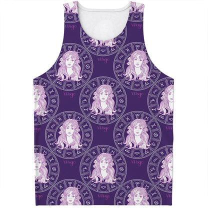 Purple Virgo Zodiac Pattern Print Men's Tank Top