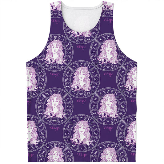 Purple Virgo Zodiac Pattern Print Men's Tank Top