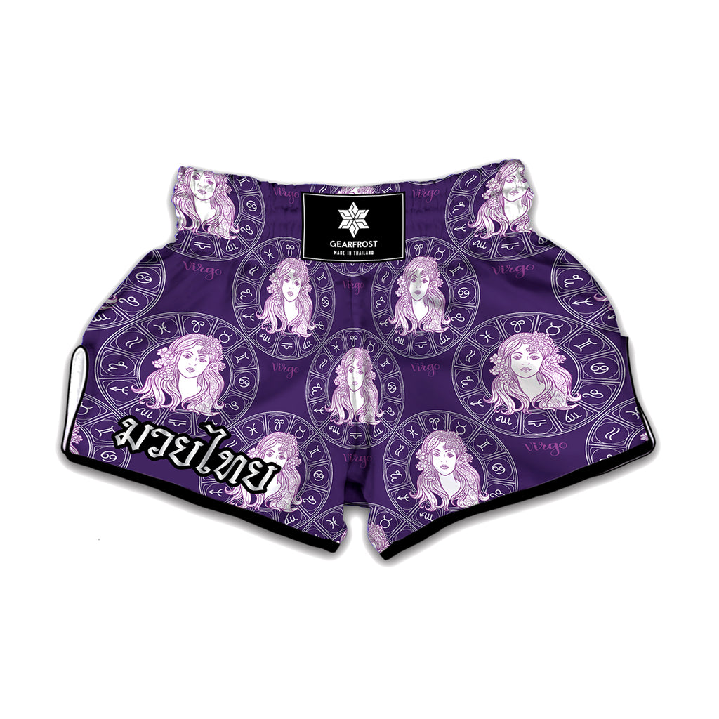 Purple Virgo Zodiac Pattern Print Muay Thai Boxing Shorts