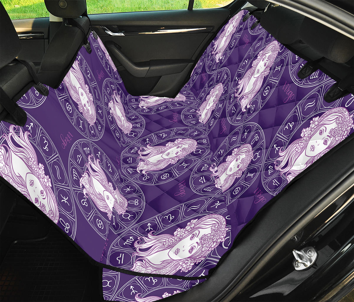 Purple Virgo Zodiac Pattern Print Pet Car Back Seat Cover