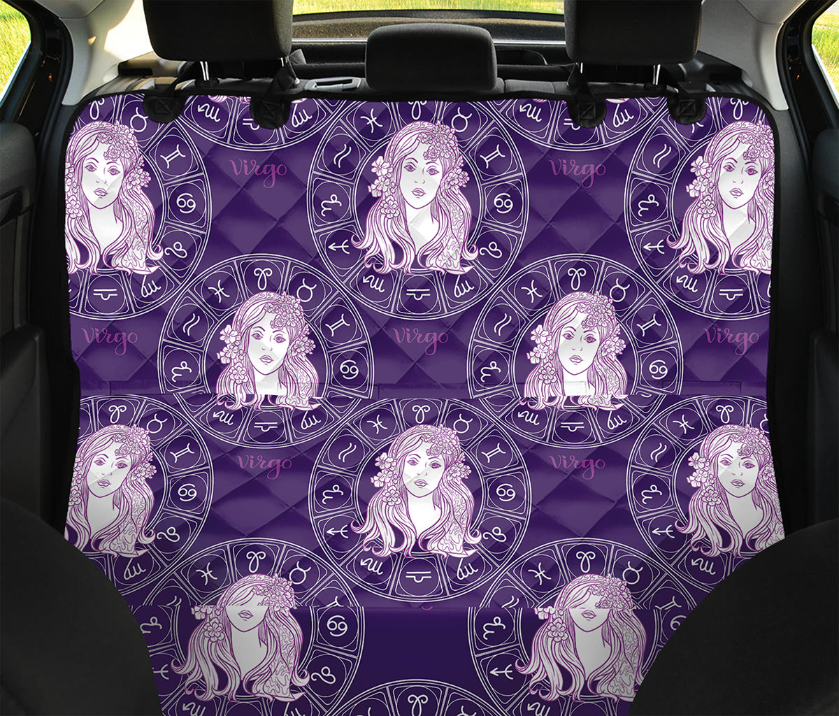 Purple Virgo Zodiac Pattern Print Pet Car Back Seat Cover