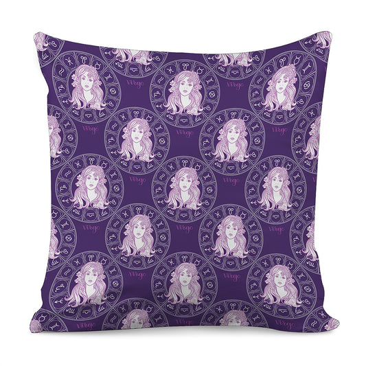 Purple Virgo Zodiac Pattern Print Pillow Cover